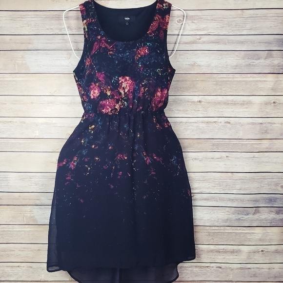 Mossimo Asymmetrical Floral Print Black Dress - Picture 1 of 3